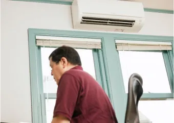 Mini-split heat pump head in a home office